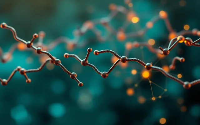 Peptide molecular chains overlaid on an AI neural network