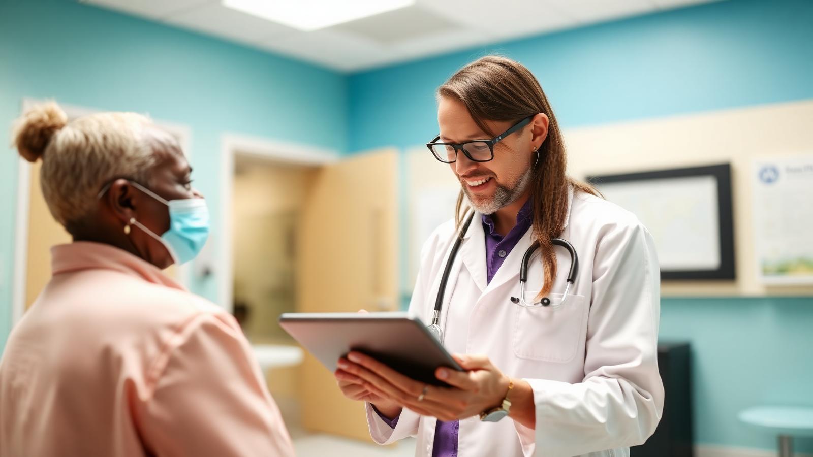 Direct primary care physician reviewing a patient chart on a tablet